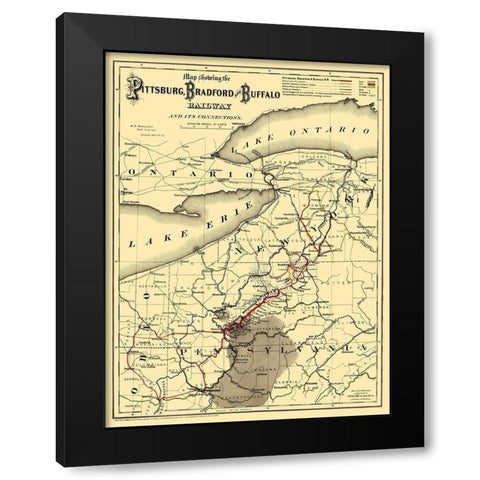 Pittsburg, Bradford and Buffalo Railway 1882 Black Modern Wood Framed Art Print by Colton
