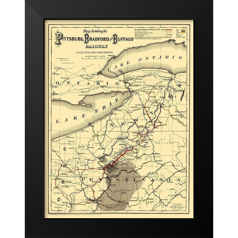 Pittsburg, Bradford and Buffalo Railway 1882 Black Modern Wood Framed Art Print by Colton
