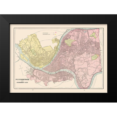 Pittsburgh, Allegheny Pennsylvania - Cram 1892 Black Modern Wood Framed Art Print by Cram