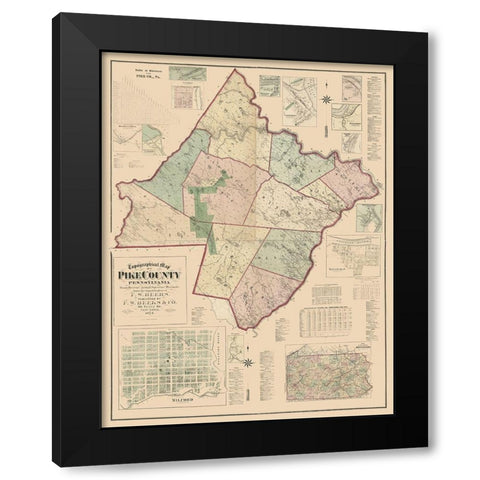 Pike County Pennsylvania - Beers 1872 Black Modern Wood Framed Art Print with Double Matting by Beers