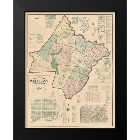 Pike County Pennsylvania - Beers 1872 Black Modern Wood Framed Art Print by Beers