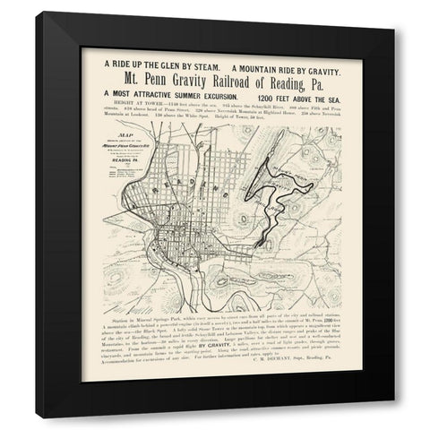 Reading Pennsylvania -1890 Black Modern Wood Framed Art Print with Double Matting by Unknown