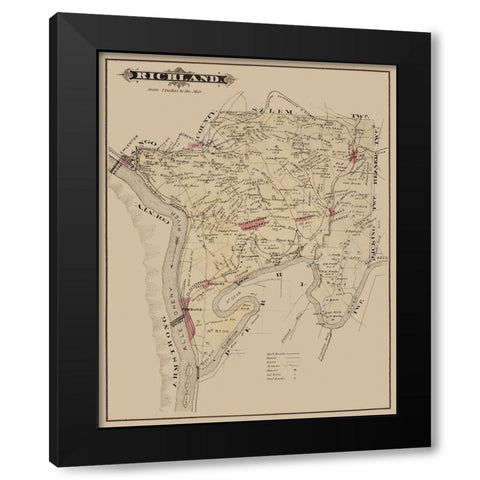 Richland Pennsylvania Landowner - Caldwell 1877 Black Modern Wood Framed Art Print by Caldwell
