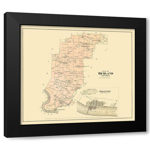 Richland Pennsylvania Landowner - Beers 1865 Black Modern Wood Framed Art Print with Double Matting by Beers