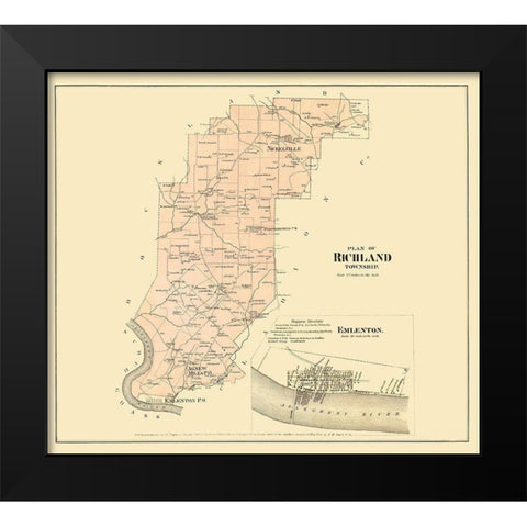 Richland Pennsylvania Landowner - Beers 1865 Black Modern Wood Framed Art Print by Beers