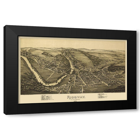 Ridgway Pennsylvania - Fowler 1895 Black Modern Wood Framed Art Print with Double Matting by Fowler