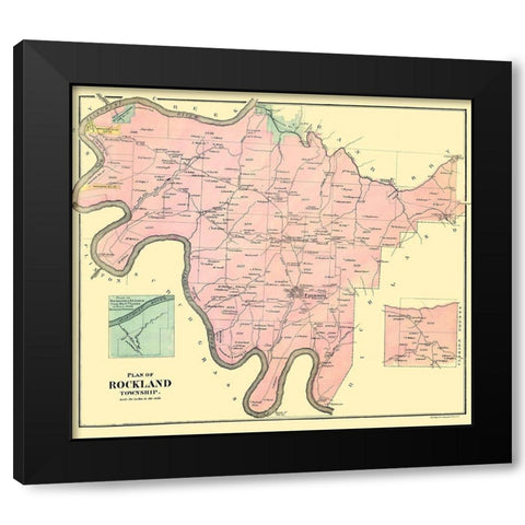 Rockland Pennsylvania Landowner - Mayer 1865 Black Modern Wood Framed Art Print with Double Matting by Mayer