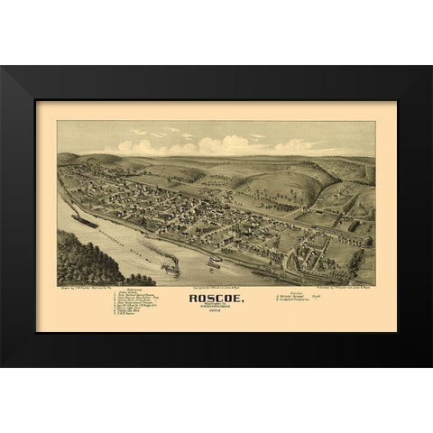 Roscoe Pennsylvania - Fowler 1902 Black Modern Wood Framed Art Print by Fowler