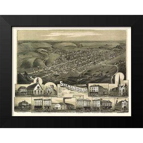 Shenandoah Pennsylvania - Fowler 1889 Black Modern Wood Framed Art Print by Fowler