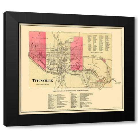 Titusville Pennsylvania Landowner - Beers 1865 Black Modern Wood Framed Art Print by Beers