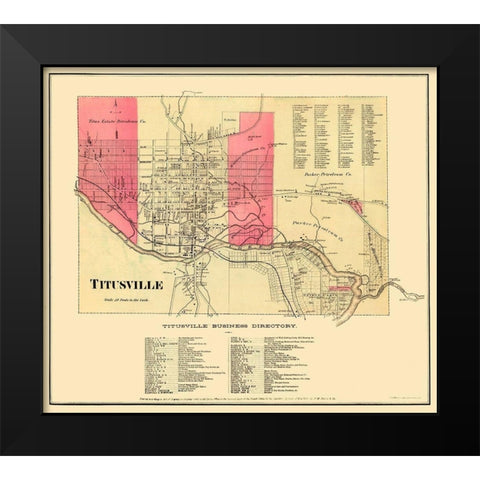 Titusville Pennsylvania Landowner - Beers 1865 Black Modern Wood Framed Art Print by Beers