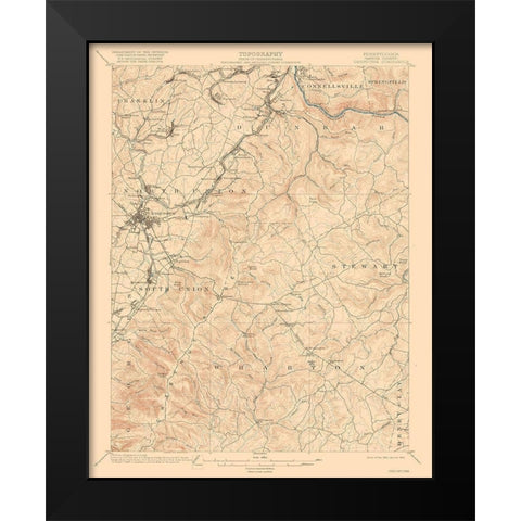 Uniontown Pennsylvania Quad - USGS 1900 Black Modern Wood Framed Art Print by USGS