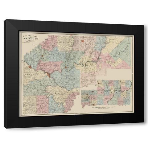 Venango County Pennsylvania - Beers 1865 Black Modern Wood Framed Art Print with Double Matting by Beers