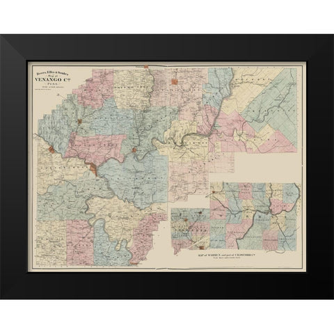 Venango County Pennsylvania - Beers 1865 Black Modern Wood Framed Art Print by Beers