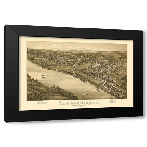 Verona Oakmont Pennsylvania - Fowler 1896 Black Modern Wood Framed Art Print by Fowler