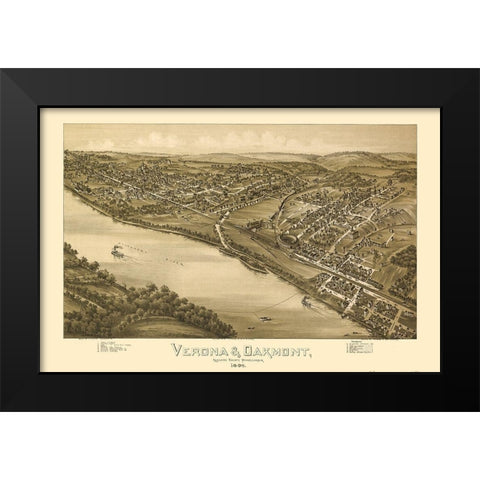 Verona Oakmont Pennsylvania - Fowler 1896 Black Modern Wood Framed Art Print by Fowler