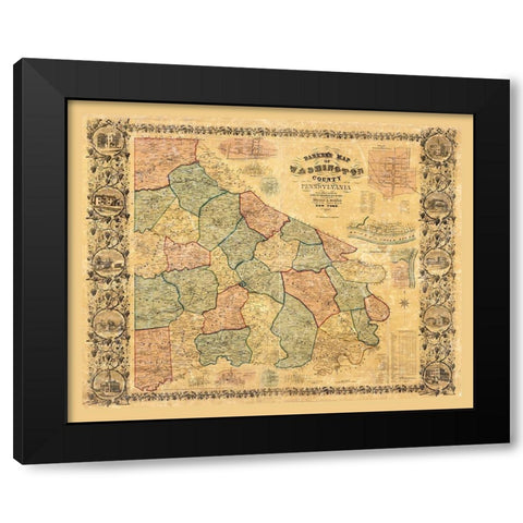 Washington County Pennsylvania - Barker 1856 Black Modern Wood Framed Art Print by Barker