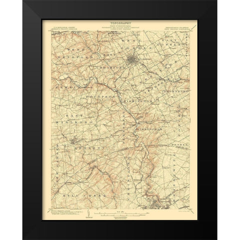 West Chester Pennsylvania Deleware Quad Black Modern Wood Framed Art Print by USGS