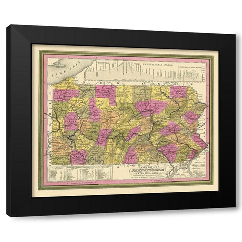 Pennsylvania - Mitchell 1846 Black Modern Wood Framed Art Print with Double Matting by Mitchell