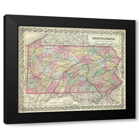 Pennsylvania - Colton 1856 Black Modern Wood Framed Art Print by Colton