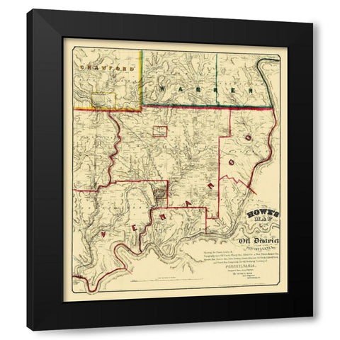 Oil Districts Pennsylvania with Landowners Black Modern Wood Framed Art Print by Howe