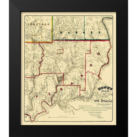 Oil Districts Pennsylvania with Landowners Black Modern Wood Framed Art Print by Howe