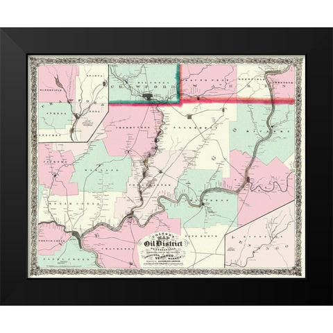 Oil District In Pennsylvania with Landowners 1865 Black Modern Wood Framed Art Print by Colton