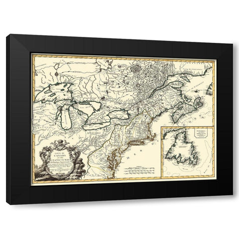 United States Canada - Vaugondy 1778 Black Modern Wood Framed Art Print with Double Matting by Vaugondy