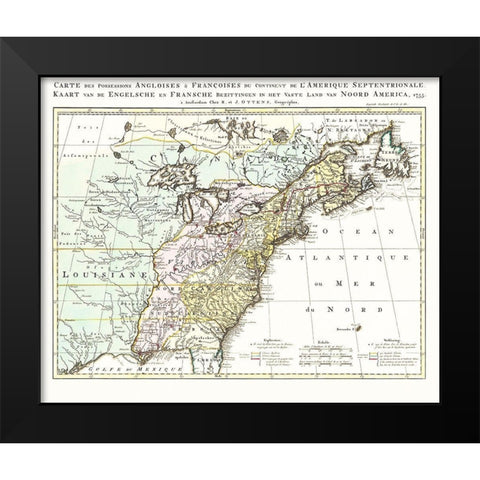 English French Possessions North America Black Modern Wood Framed Art Print by Ottens