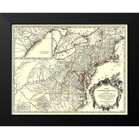 Northeastern Coast North America - Vaugondy 1755 Black Modern Wood Framed Art Print by Vaugondy