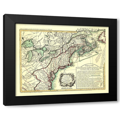 English Colonies in North America - Overton 1756 Black Modern Wood Framed Art Print by Overton