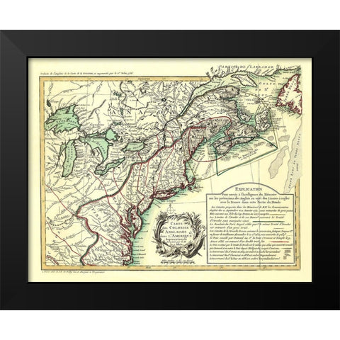 English Colonies in North America - Overton 1756 Black Modern Wood Framed Art Print by Overton