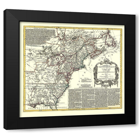 North America with Virginia Colonies Black Modern Wood Framed Art Print by D''Anville