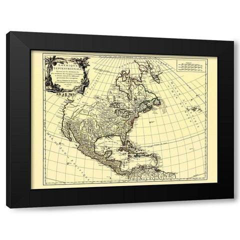 European Possessions North America - Vaugondy 1750 Black Modern Wood Framed Art Print by Vaugondy