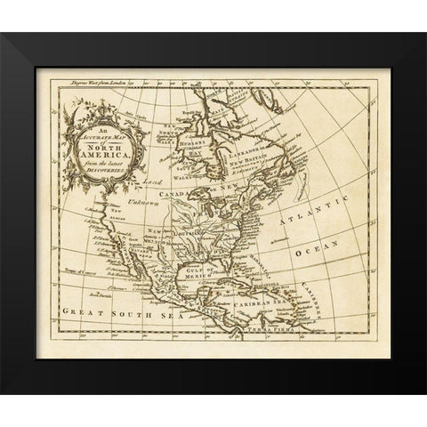 North America from the Latest Discoveries - 1750 Black Modern Wood Framed Art Print by Unknown