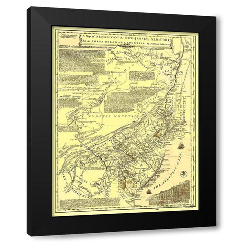 Pennsylvania New York New Jersey Delaware Counties Black Modern Wood Framed Art Print with Double Matting by Evans