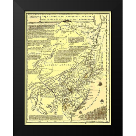 Pennsylvania New York New Jersey Delaware Counties Black Modern Wood Framed Art Print by Evans