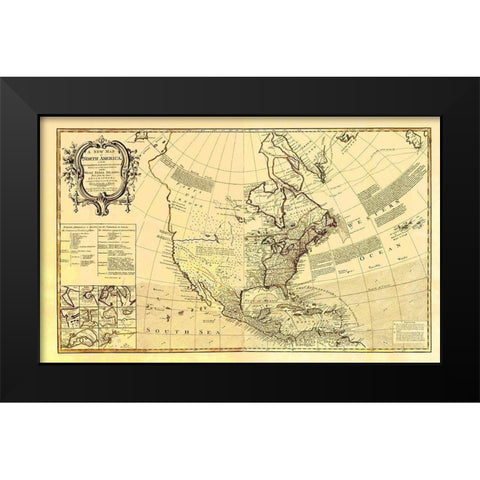 North America with West India Islands Black Modern Wood Framed Art Print by D''Anville