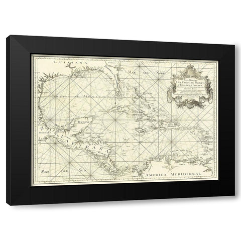 Gulf of Mexico and Islands of America 1755 Black Modern Wood Framed Art Print with Double Matting by Unknown