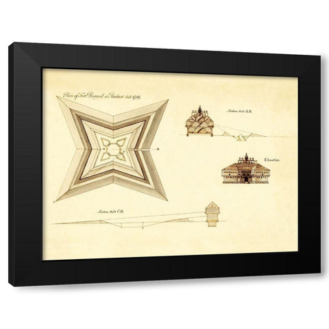 Fort Pownal at Penobscot - 1759 Black Modern Wood Framed Art Print with Double Matting by Unknown