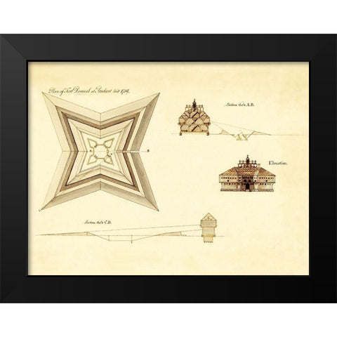 Fort Pownal at Penobscot - 1759 Black Modern Wood Framed Art Print by Unknown