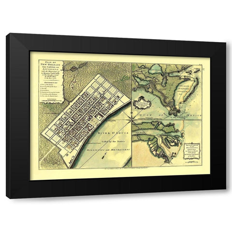 New Orleans Louisiana - Jefferys 1720 Black Modern Wood Framed Art Print by Jefferys