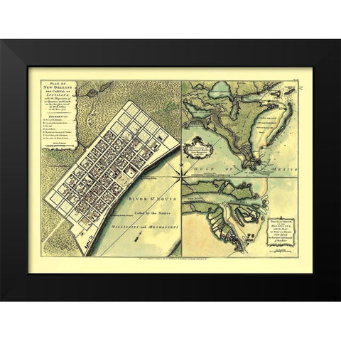 New Orleans Louisiana - Jefferys 1720 Black Modern Wood Framed Art Print by Jefferys