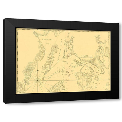 Blue Hill Bay to Belfast Bay Maine Black Modern Wood Framed Art Print by Des Barres