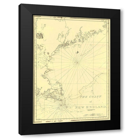 Coast of New England - Des Barres 1776 Black Modern Wood Framed Art Print by Des Barres