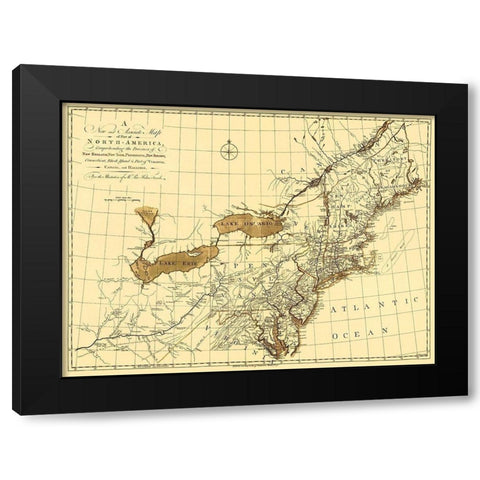 North America with New England - Gibson 1771 Black Modern Wood Framed Art Print by Gibson