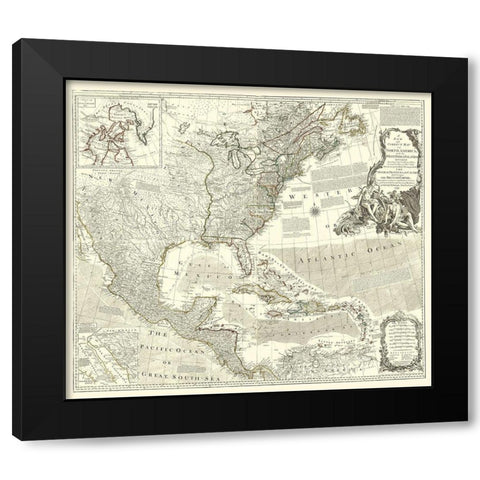 North America with Indian Islands Black Modern Wood Framed Art Print with Double Matting by Delarochette