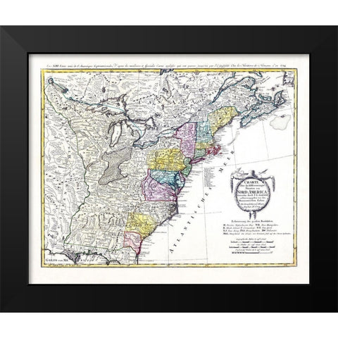Chart United States North America - Homann 1784 Black Modern Wood Framed Art Print by Homann