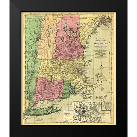 Inhabited Part of New England - Bowles 1780 Black Modern Wood Framed Art Print by Bowles