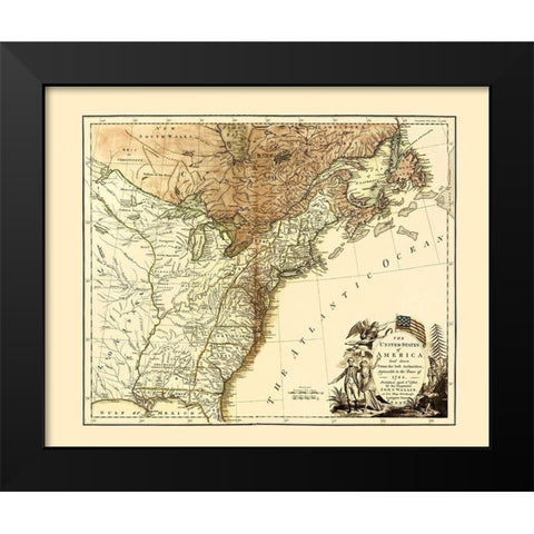 United States of America - Wallis 1783 Black Modern Wood Framed Art Print by Wallis